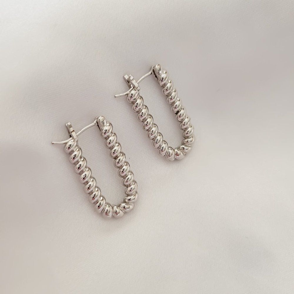 Silver Color Rectangle Shaped Twisted Hoop Earrings